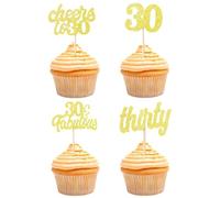 Teselife Decorazione Torta 30° Compleanno per Donna Uomo, 24 Pezzi Glitter Oro 30 Anni Compleanno Cake Cupcake Topper Decorazioni dal 1994 per 30° Compleanno Feste Torte Deco