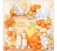 Teselife Palloncini Arancione Bianco, 123 pezzi Albicocca Arancione Coriandoli Arco Palloncini Kit con Oro Metallizzato per Ragazze Festa di Compleanno Matrimonio Baby Shower Battesimo Autunno Decor