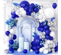 Teselife Palloncini Blu, 123 pezzi Blu Navy Bianco Arco di Palloncini Kit con Coriandoli Metallizzato Argento per Ragazzi Festa di Compleanno Tema Matrimonio Baby Shower Laurea Bambino Decorazioni