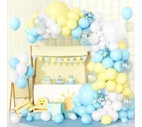 Teselife Palloncini Blu Bianco Gialli, 123 pezzi Gialli Blu Pastello Coriandoli Arco Palloncini Kit per Ragazze Ragazzi Festa di Compleanno Matrimonio Baby Shower Battesimo Bambino Decorazioni