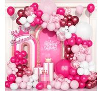 Teselife Palloncini Kit 123 Pezzi - Rosa Caldo, Bianco Opaco, Arco Con Coriandoli e Rosso Metallizzato per Ragazze Festa di Compleanno, Matrimonio, Baby Shower, Battesimo Decorazioni