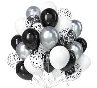 Teselife Palloncini Nero Bianco, 30Pezzi Argento Metallo Bianco Nero Confetti Palloncino Ragazza Ragazzo Uomini Donne Compleanno Matrimonio Anniversario Addio Nubilato Mascherata Laurea Decorazione