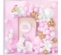 Teselife Palloncini Rosa, 123 pezzi Rosa Pastello Bianchi Opaco Arco Palloncini Kit con Coriandoli Oro Champagne per Ragazze Donne Festa di Compleanno Matrimonio Baby Shower Battesimo Decorazioni