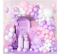 Teselife Palloncini Rosa Viola, 123 pezzi Rosa Lilla Pastello Coriandoli Bianco Arco Palloncini Kit per Ragazze Donne Festa di Compleanno Matrimonio Baby Shower Battesimo Bambino Baby Shower Decor