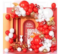 Teselife Palloncini Rossi, 123 pezzi Rosso Bianchi Opaco Arco Palloncini Kit con Coriandoli Rosso Metallizzato Oro Champagne per Ragazze Festa di Compleanno Matrimonio Natale Baby Shower Decorazioni