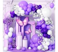 Teselife Palloncini Viola, 123 pezzi Bianco Viola Chiaro Scuro Opaco Arco Palloncini Kit con Coriandoli Argento Metallizzato per Ragazze Festa di Compleanno Matrimonio Baby Shower Bambino Decorazioni