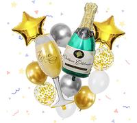 Teselife Set di Palloncini per Feste in Bicchiere di Vino Bottiglia di Champagne, Palloncino in Lattice di Metallo Festa di Compleanno Forniture per Baby Shower, Palloncino Pentagramma