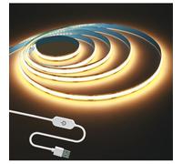 Tesfish Striscia LED 5 V COB USB 2 m Bianco Caldo 3000K 320 LED/m Strisce luminose LED flessibili Nastri LED al neon con Touch Stepless Dimmable per feste contatori scaffali, decorazioni per la casa