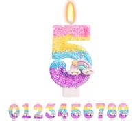 TESGADGETS Candele Arcobaleno con Numero 5 - Decorazione Colorata per Torte di Compleanno, Perfetta per Decorare Il 5° Compleanno di Bambine e Bambini