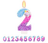 TESGADGETS Candele di Compleanno con Impronte - Candela con Il Numero 2, Topper per Torta con Impronte di Gatti e Cani, Decorazioni per Il 2° Compleanno in Stile Cartone Animato per Ragazzi e