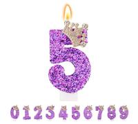 TESGADGETS Candele di Compleanno Lilla, Candele a Corona Combinabili con Numero 5 per Torte, Candela Scintillante con Numero 5 Come Decorazione per Feste di Anniversario