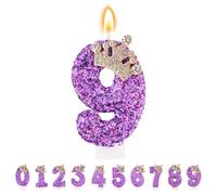 TESGADGETS Candele di Compleanno Lilla, Candele Combinabili a Forma di Corona con Numero 9 per Torte, Candela Scintillante con Numero 9 Come Decorazione per Feste di Anniversario