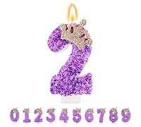 TESGADGETS Candele di Compleanno Lilla, Candele Componibili con Corona e Numero 2 per Torta, Candela Scintillante con Numero 2 Come Topper per Festeggiamenti Anniversari