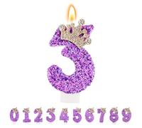 TESGADGETS Candele di Compleanno Lilla, Candele con Corona Combinabili e Numero 3 per Torte, Candela Scintillante con Numero 3 Come Decorazione per Celebrazioni