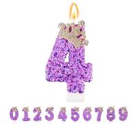 TESGADGETS Candele di Compleanno Lilla, Candele di Compleanno con Corona Combinabili con Numero 4 per Torte, Candela Scintillante con Numero 4 Come Topper per Feste di Anniversario
