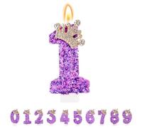 TESGADGETS Candele di Compleanno Viola, Candele a Corona Combinabili con Numero 1 per Torte, Candela Scintillante con Numero 1 Come Topper per Feste di Anniversario