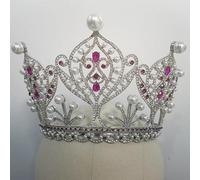 Tesia da corona di gioielli per capelli per donne Luxury Big European Sposa Croona di nozze splendide Crystal Pink Crystal Lart Round Queen Accessori per capelli di bellezza, rosa