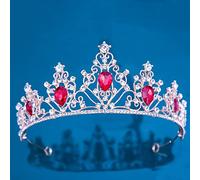 Tesia da corona di gioielli per capelli per donne ragazze vintage barocche Crystal Crown Capelli Tiara Birthday Birthday Blue Blue Rhinestone Accessori per corona nuziale (colore: rosso oro)