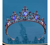 Tesia da corona di gioielli per capelli per donne ragazze vintage barocche Crystal Crown Capelli Tiara Tiara Birthday Birth Blue Rhinestone Accessori per corona nuziale (Colore: Blu nero)