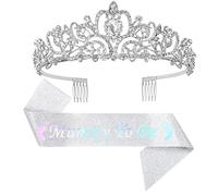 Tesia da corona di gioielli per capelli per donne Shiny Princess Crown con abbigliamento a fascia satinata set di documenti baby shower Mummia per essere decorazione per feste Genere