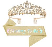 Tesia da corona di gioielli per capelli per donne Shiny Princess Crown con abbigliamento a fascia satinata set di documenti baby shower Mummia per essere decorazione per feste Genere