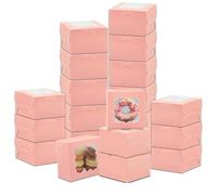 TESIN 100 scatole da pasticceria rosa con finestra - 10 x 10 x 6 cm - robuste scatole per cupcake in carta kraft per torte, biscotti, ciambelle, macarons - Confezione per matrimoni, feste e