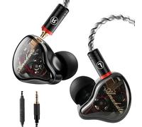 Tesla - Cuffie intrauricolari con cavo da 3,5 mm, doppio driver dinamico Tesla, auricolari con microfono e controllo del volume, cavo staccabile MMCX placcato argento, bassi HiFi semi-trasparenti neri