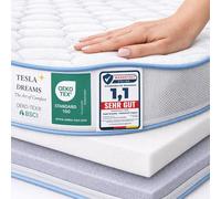 Tesla Dreams MemoLUX Premium Topper 90x200 cm - 12 cm Visco-Memoryschaum + Komfortschaum - druckentlastend & ergonomico - traspirante - Certificato OEKO-TEX - Fodera sfoderabile e lavabile