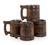 TESLYAR Brocca vichinga per birra 0,6 litri | Brocca da birra per uomini | Bicchiere | Misuratore | Regalo di birra | Idee regalo per uomini, regalo per la festa del papà (4 pezzi brocca vichinga