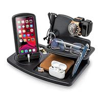 Teslyar Regalo da Uomo Docking Rotante Station in legno per smartphone Supporto portafoglio Natale Regalo da Uomo regalo per Marito, per papà Supporto da comodino massello in frassino (Nero)