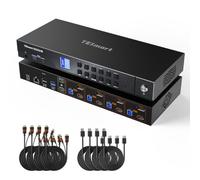 TESmart 4 PC 2 Monitor KVM Switch HDMI Displayport, HDMI 2.1 & DP 1.4 | KVM Switch 4 Computer 2 Monitor 8K@60Hz 4K@144Hz, USB 3.2 5Gbps, Rete Gigabit LAN, EDID, Audio e USB Lock, 4 Cavi KVM+DP
