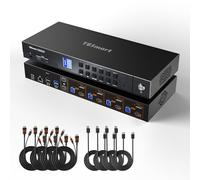 TESmart 4K@144Hz Displayport HDMI 8K@60Hz KVM Switch 2 Monitor 4 Computer, HDMI 2.1 e DP 1.4 KVM Doppio Monitor, Supporto EDID, Rete Gigabit, Switch Hotkey, VRR, Audio/Mic,per Gaming/Trabajo