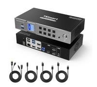 TESmart DP USB-C MST KVM Switch 2 PC 3 Monitor, con DisplayPort HDMI, 4K@60Hz KVM Switch per Laptop Desktop Triple Monitor, EDID, Ricarica Laptop 1G Ethernet USB 3.0 Docking Station, Hotkey