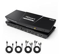 TESmart HDMI+DP KVM Switch 4K@60Hz per 2 PC e 2 monitor, USB 2.0, Audio da 3,5 mm, EDID, con Cavo di Ingresso per PC, Tasti di Scelta Rapida per Mouse e Tastiera/Telecomando IR/Pulsanti del Pannello