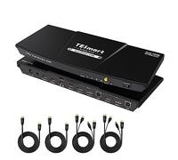 TESmart HDMI KVM Switch 2 PC 2 Monitores, Conmutador 4K@60Hz con Emulador EDID, Hotkey, Extractor de Audio, USB 2.0 para Teclado y Ratón, Switch 2 en 2 Out, Incluye 4 Cables HDMI
