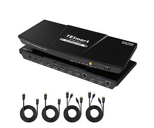 TESmart HDMI KVM Switch 2 PC 2 Monitores, Conmutador 4K@60Hz con Emulador EDID, Hotkey, Extractor de Audio, USB 2.0 para Teclado y Ratón, Switch 2 en 2 Out, Incluye 4 Cables HDMI