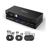 TESmart Switch KVM 4 PC 2 Monitor: HDMI, DisplayPort, USB-C (60W) per Desktop/Laptop. Docking Station USB 3.0, 4K@60Hz, EDID, Audio, LAN. Supporto Windows/Mac.