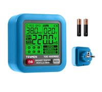 TESMEN TOE-100DMAX Tester di prese con indicazione del tempo di intervento RCD, display LCD retroilluminato, misurazione della tensione, funzione di mantenimento dati (spina UE) - Blu