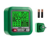 TESMEN TOE-100DMAX Tester di prese con indicazione del tempo di intervento RCD, display LCD retroilluminato, misurazione della tensione, funzione di mantenimento dati (spina UE) - Verde