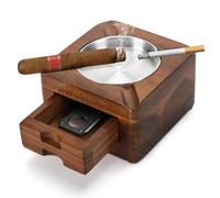 Tesonway Posacenere per sigari, posacenere in legno, posacenere quadrato con 4 fessure, porta sigari con cassetto per accessori per sigari, per interni ed esterni, patio, casa, ufficio, regalo