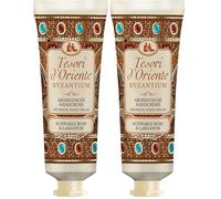 TESORI D'ORIENTE Crema per le mani BYZANTIUM | delicata crema per le mani con rosa nera e labdano | rituale benessere per corpo e sensi | 75 ml (Confezione da 2)