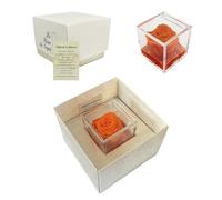 Tesori Nascosti Rosa Stabilizzata Arancione Profumata in Cubo Trasparente - Confezione Regalo Elegante con Certificato - Durata 5-7 anni - Made in Italy - 5x5 cm - Rosa con Petali in gel