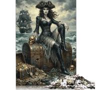 Tesoro del mare della regina dei pirati Puzzle in Legno 1000 Pezzi | Decorazione di figure mitiche, Fantasia Donna Arte, Puzzle per Adulti, Regalo per Adulti, Puzzle in Legno, 14+, 70x50cm.