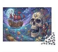 Tesoro della nave pirata teschio Puzzle in Legno 500 Pezzi Adulti E Ragazzi,Sfida Impossibile,Legno,Gioco Educativo,dai 14 Anni,Decorazione Casa,Idea Regalo,Antistress (52x38cm)
