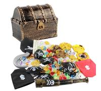 Tesoro Pirata - Kit Giocattoli Per Il Petto - Materiale Retro In Tessuto | Monete Del Tesoro Pirata | Gioco Di Ruolo 143 Pezzi 6x5x5 Pollici, 610 G, Toppa Vintage Per Bambini