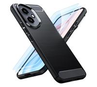 TesRank Cover Compatibile con Honor 400 5G (non per Honor 400 Pro)+ 2 Pezzi Vetro Temperato, [Fibra di Carbonio] [Anti Scivolo] [Anti Antiurto] Morbido TPU Custodia-Nero