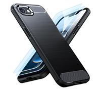 TesRank Cover Compatibile con iPhone 16e/17e 2025+ 2 Pezzi Vetro Temperato, [Fibra di Carbonio] [Anti Scivolo] [Anti Antiurto] Morbido TPU Custodia-Nero