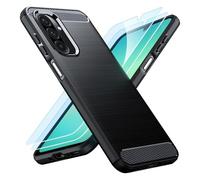 TesRank Cover per Samsung Galaxy A26 5G+ 2 Pezzi Vetro Temperato, [Fibra di Carbonio] [Anti Scivolo] [Anti Antiurto] Morbido TPU Custodia per Samsung Galaxy A26 5G-Nero