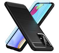 TesRank Cover per Samsung Galaxy A52 5G & A52 4G & A52S 5G Cover + 2 Pezzi Vetro Temperato, Custodia in TPU Morbido [Fibra di Carbonio], Cover Antiscivolo/Antiurto per Samsung Galaxy A52 & A52S-Nero