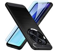 TesRank Cover per Xiaomi Redmi 14C / Poco C75+ 2 Pezzi Vetro Temperato, [Fibra di Carbonio] [Anti Scivolo] [Anti Antiurto] Morbido TPU Custodia -Nero